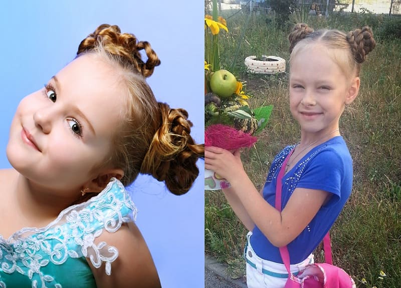 little girl with braided double bun