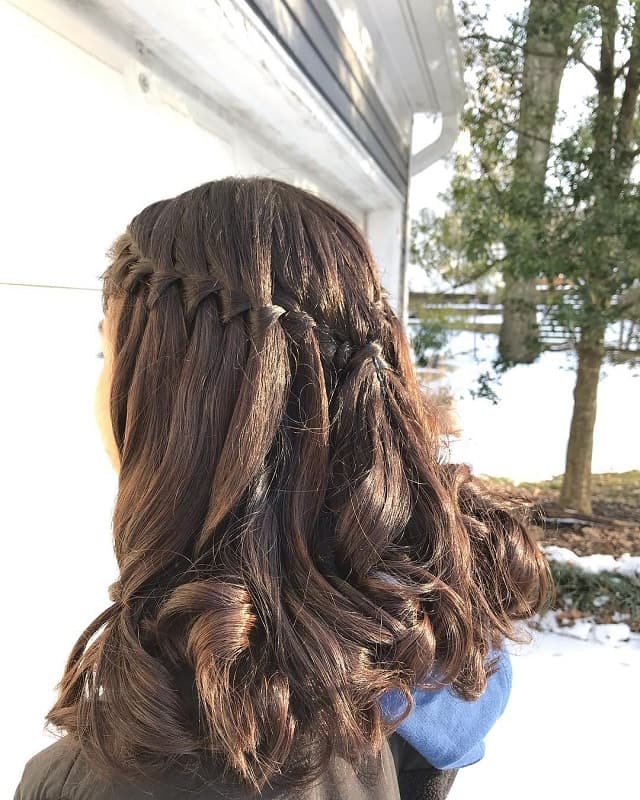 Image of Waterfall braid hairstyle for school girls