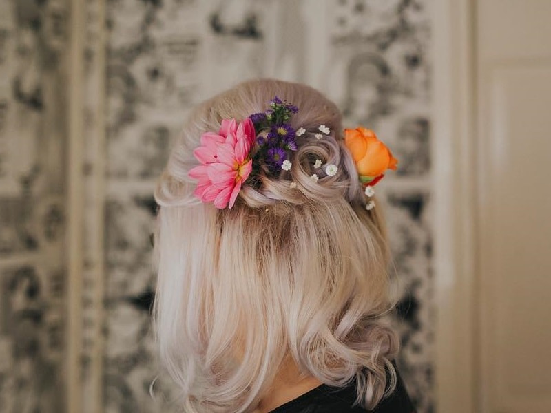 Half Up wedding Hairstyle for girls with Flowers