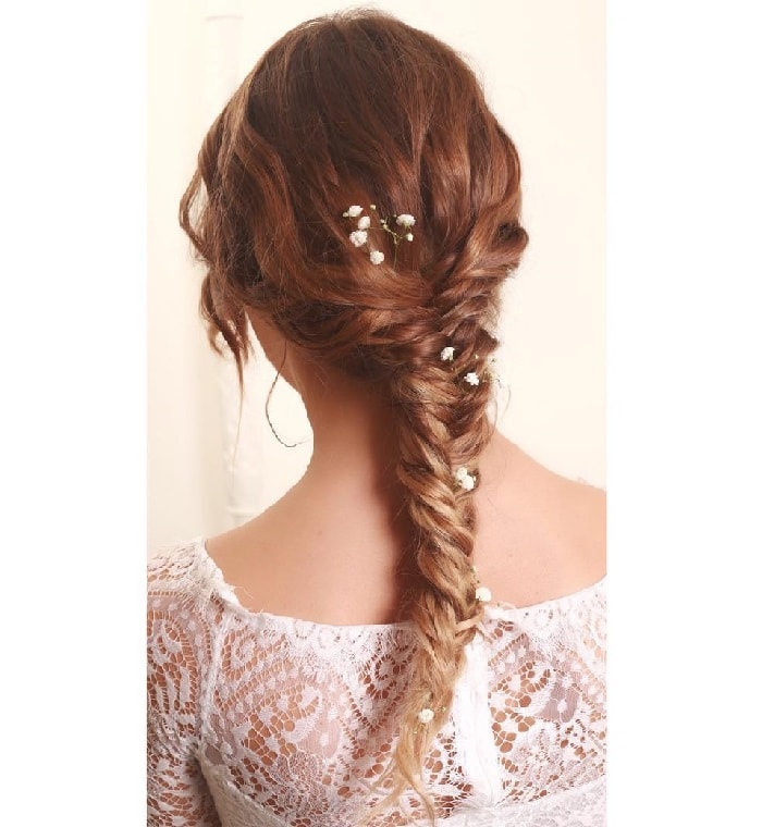 wedding hairstyle with fishtail braid for girls