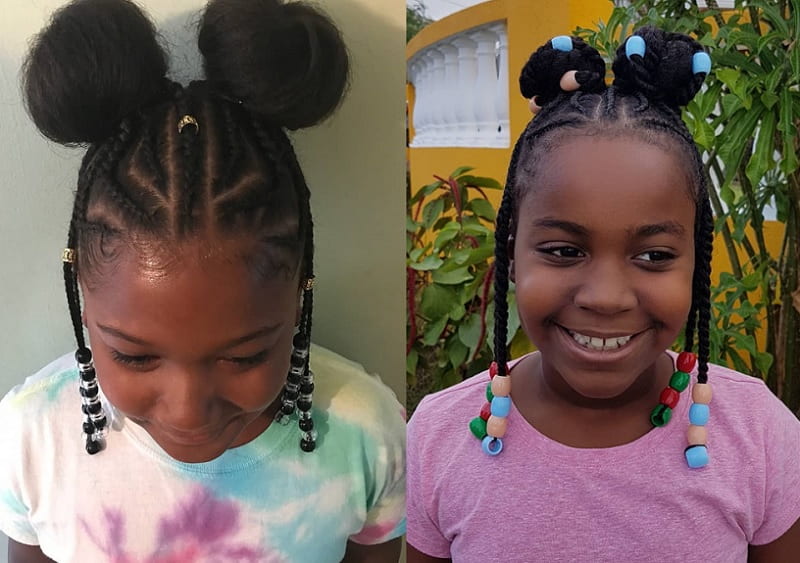 space bun with beads for little girls
