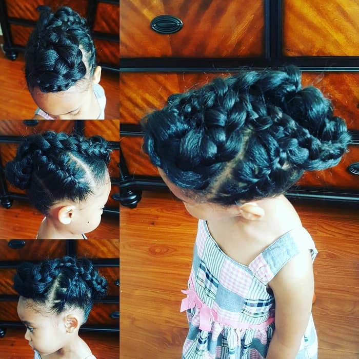 little girl with twisted and braided updo