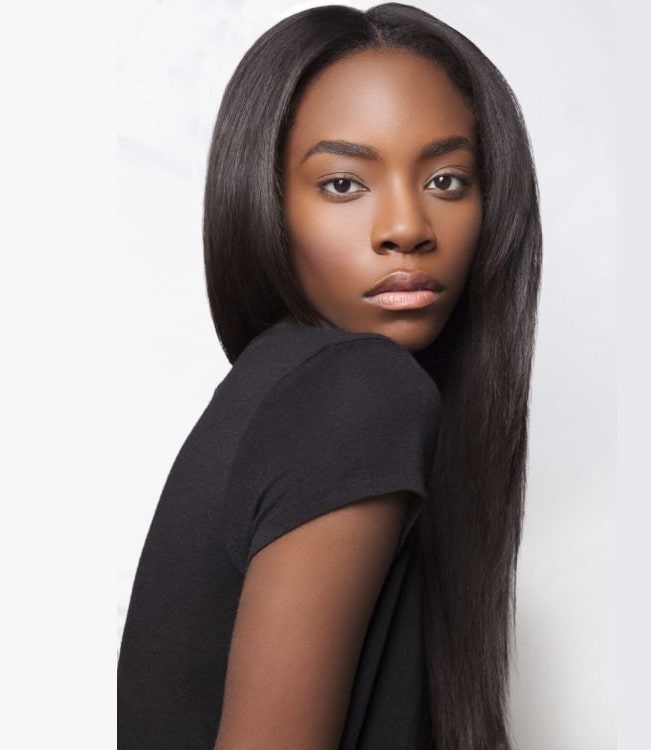 black girl with natural long straight hair