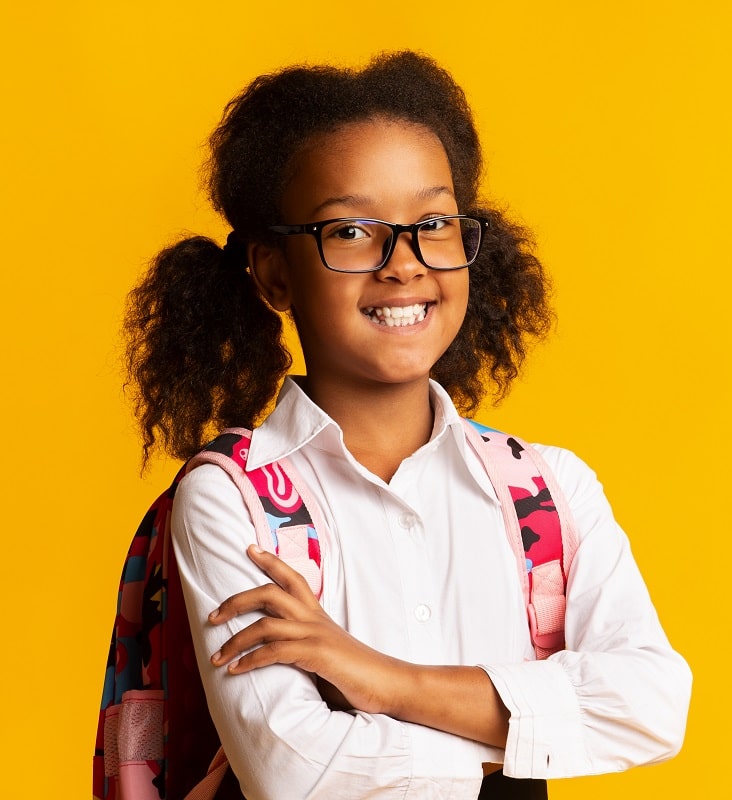 ponytails for little black girl with glasses