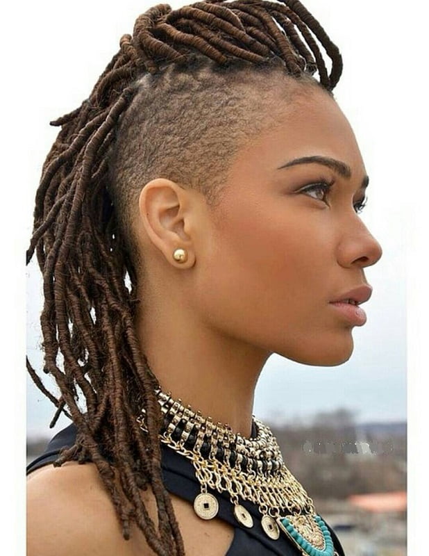 girl's side shaved hair with faux twisted locs