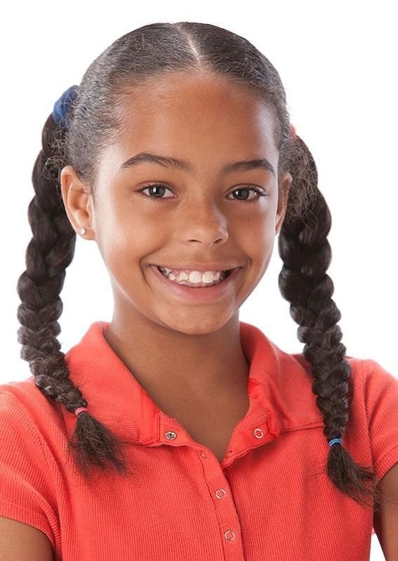 Image of Braided pigtails hairstyle for 7 year olds