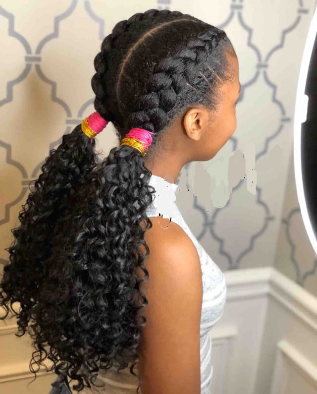 Image of Cornrows curly hair black girl