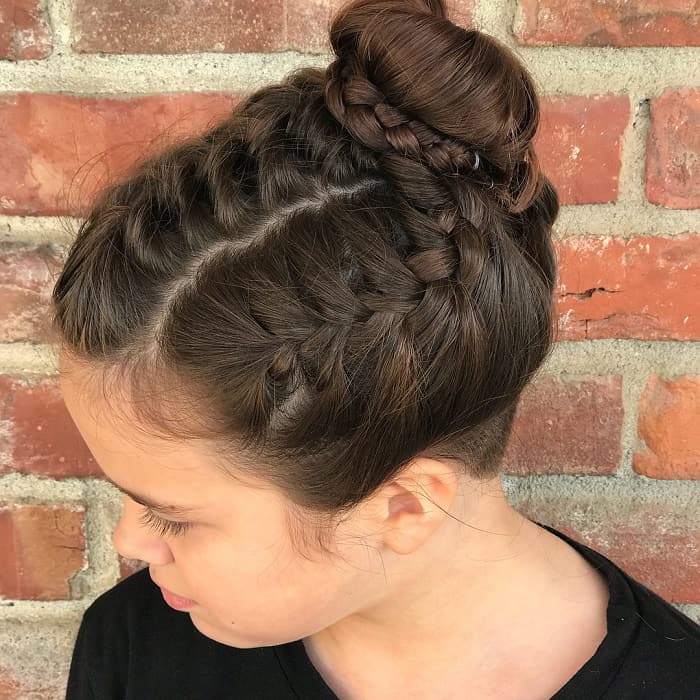 double braids with bun for girls with long hair