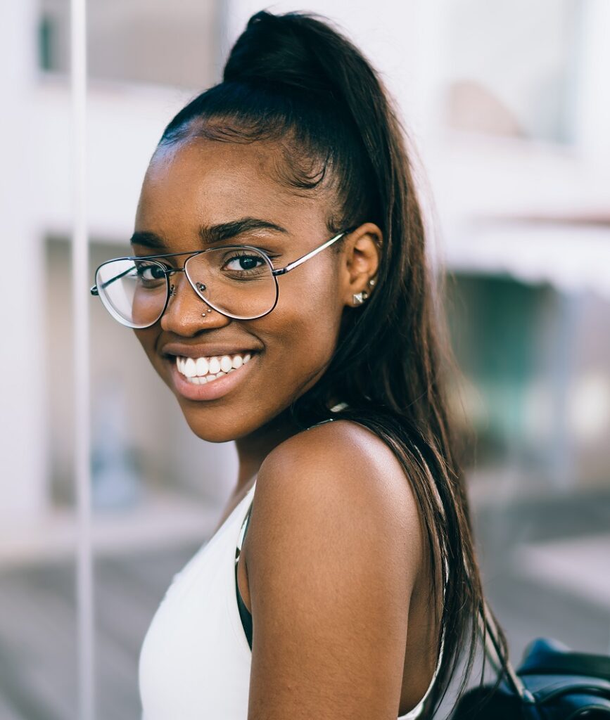 black girl with high ponytail