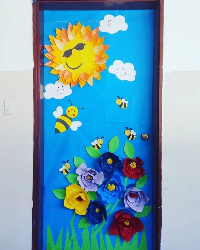 spring themed door decoration for school