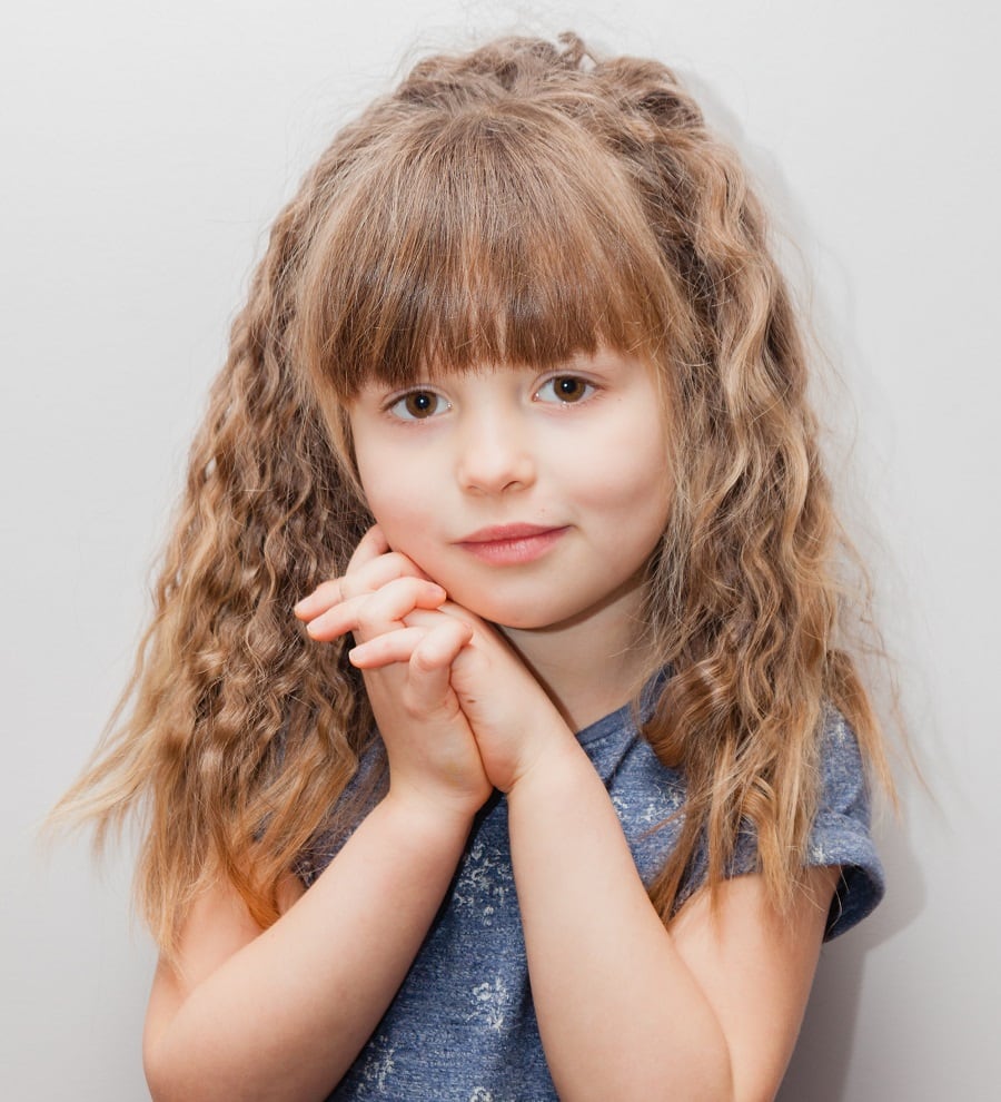 little girl curly hair with straight bangs